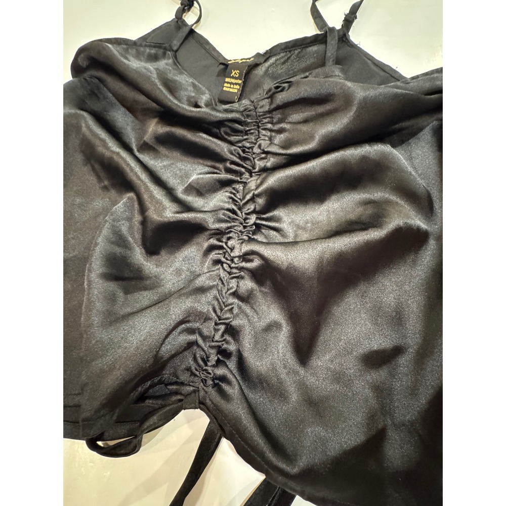 Japna Womens Black Satin Ruched Drawstring Front Camisole Top Size XS Adjustable - Picture 3 of 10
